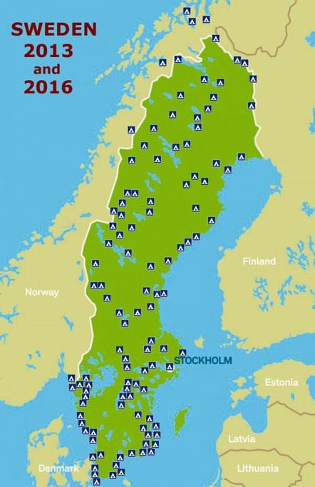 スウェーデンのキャンプ地図