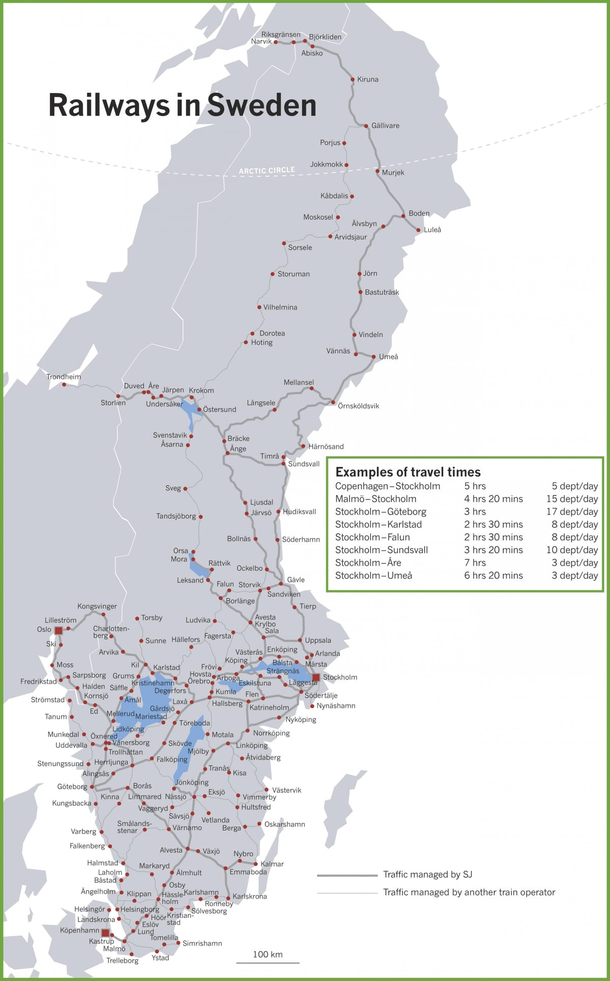 電車でスウェーデンの地図
