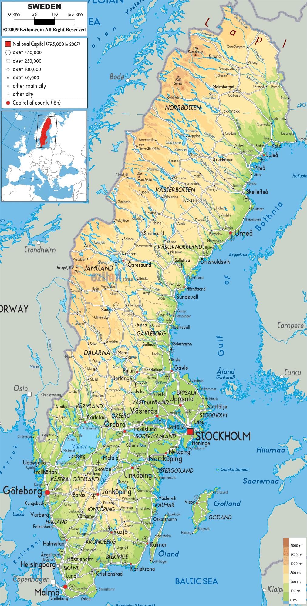 地理的地図のスウェーデン