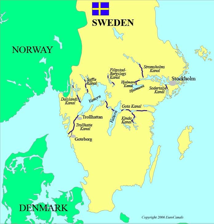 地図のスウェーデンの運河