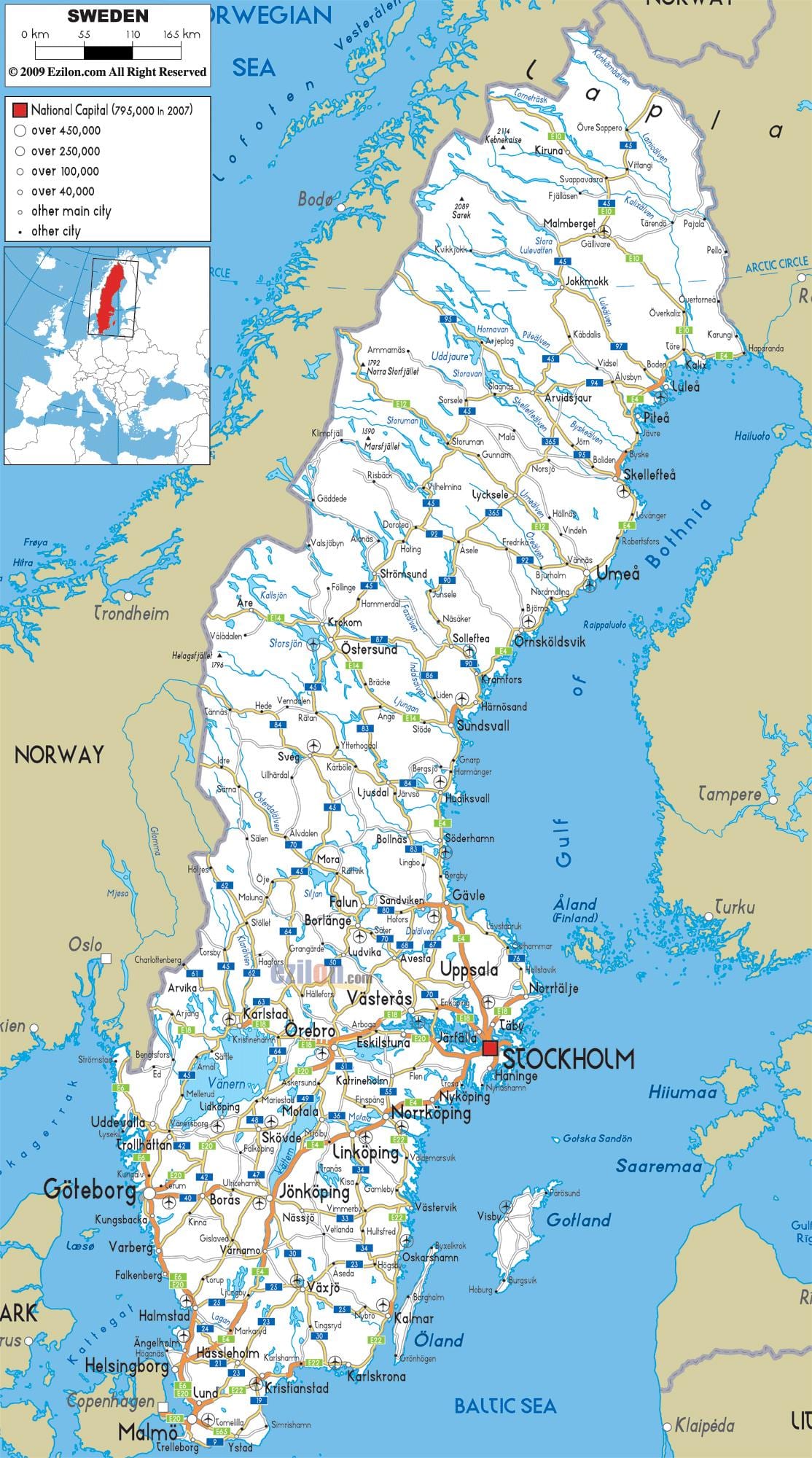 スウェーデンの道路地図