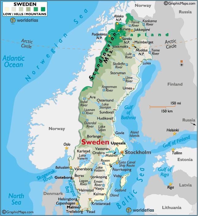 山スウェーデンの地図