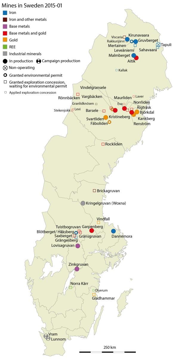 地図のスウェーデンの天然資源