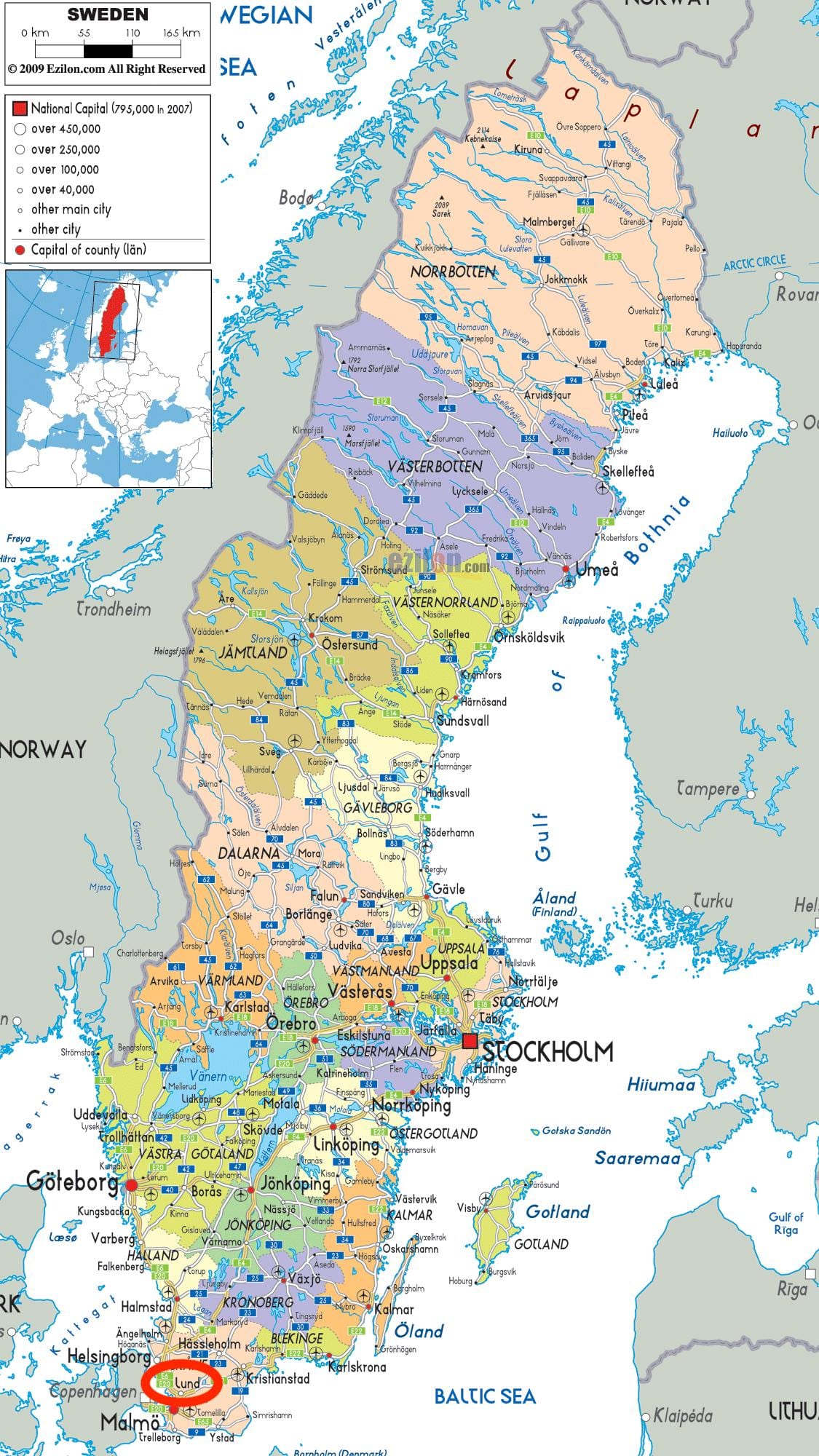地図のスウェーデンのルンド