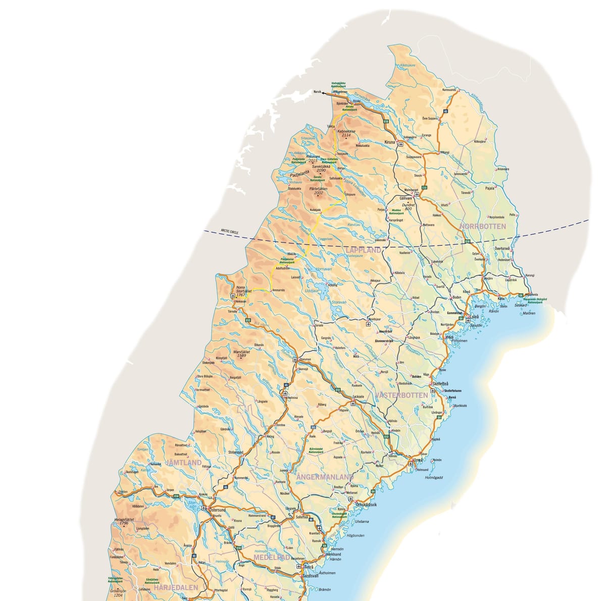 地図の北部スウェーデン