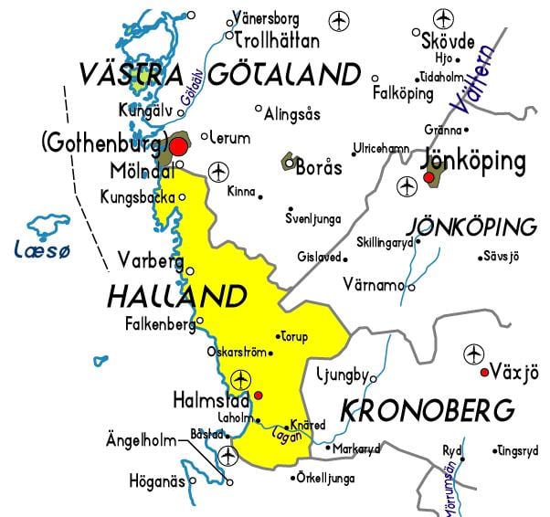 地図Hallandスウェーデン