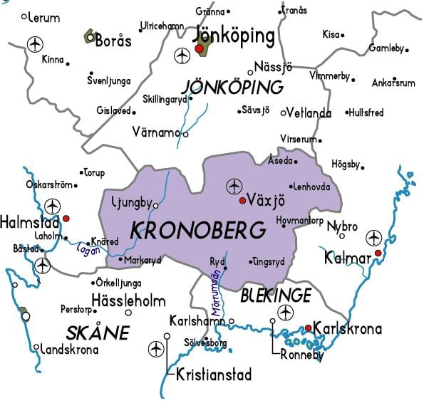 地図Kronobergスウェーデン