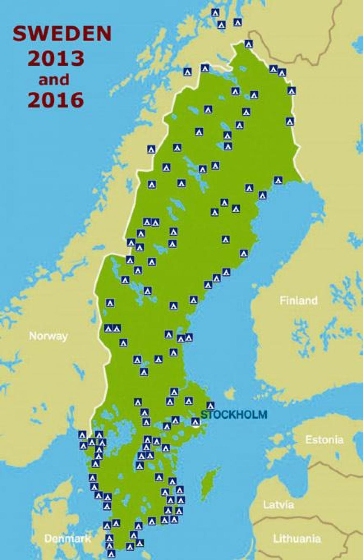 スウェーデンのキャンプ地図