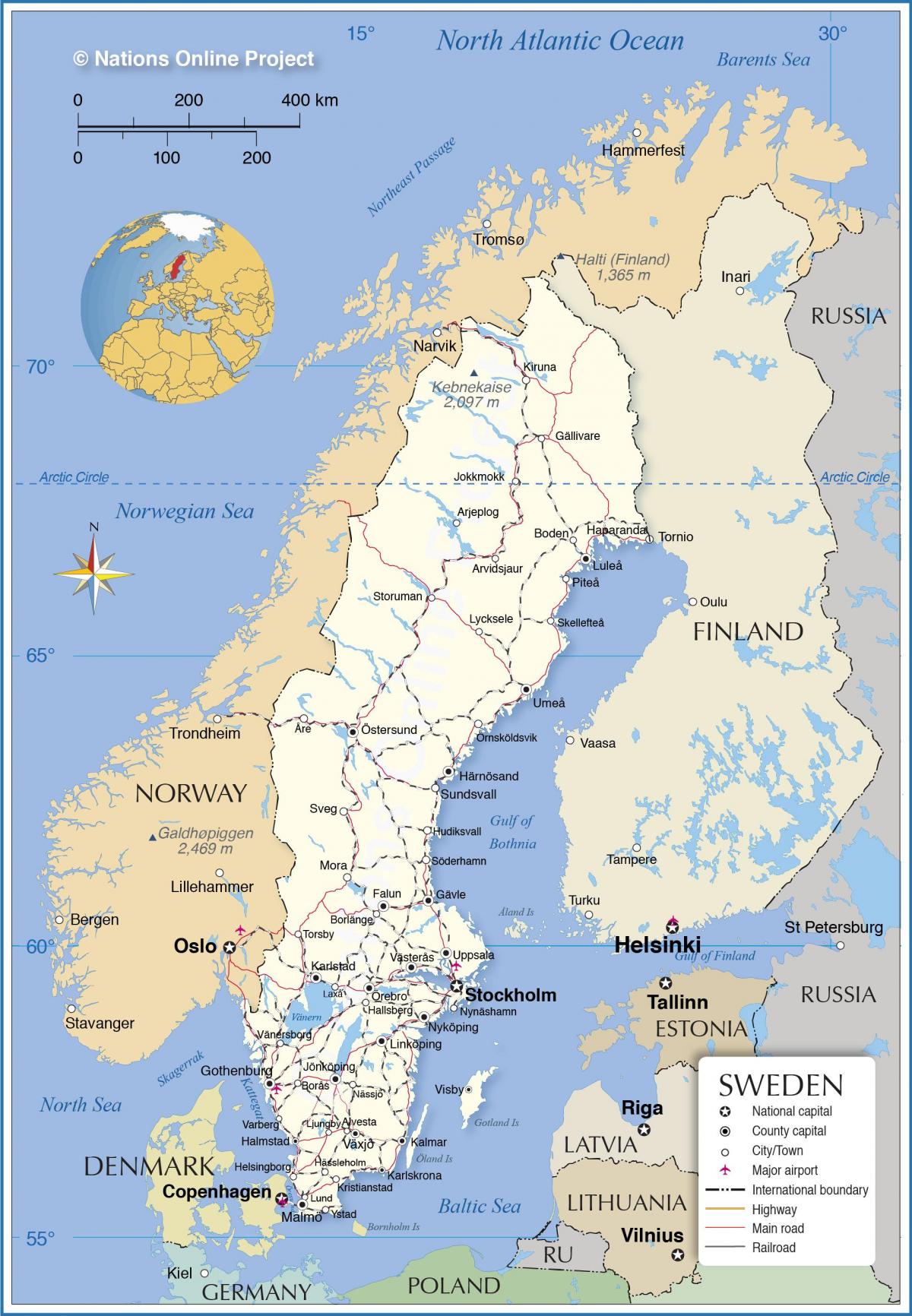 地図のスウェーデンの輸送