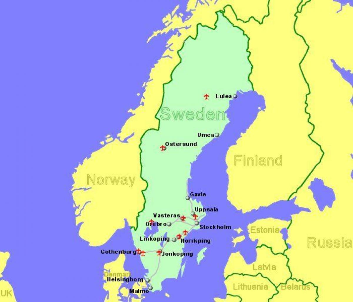 地図のスウェーデンの空港